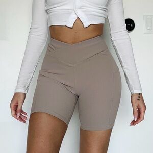 High-Waist V-Cut Taupe Women’s Bike Shorts